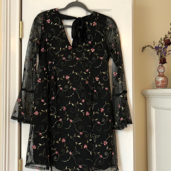 black sheer embroidered dress